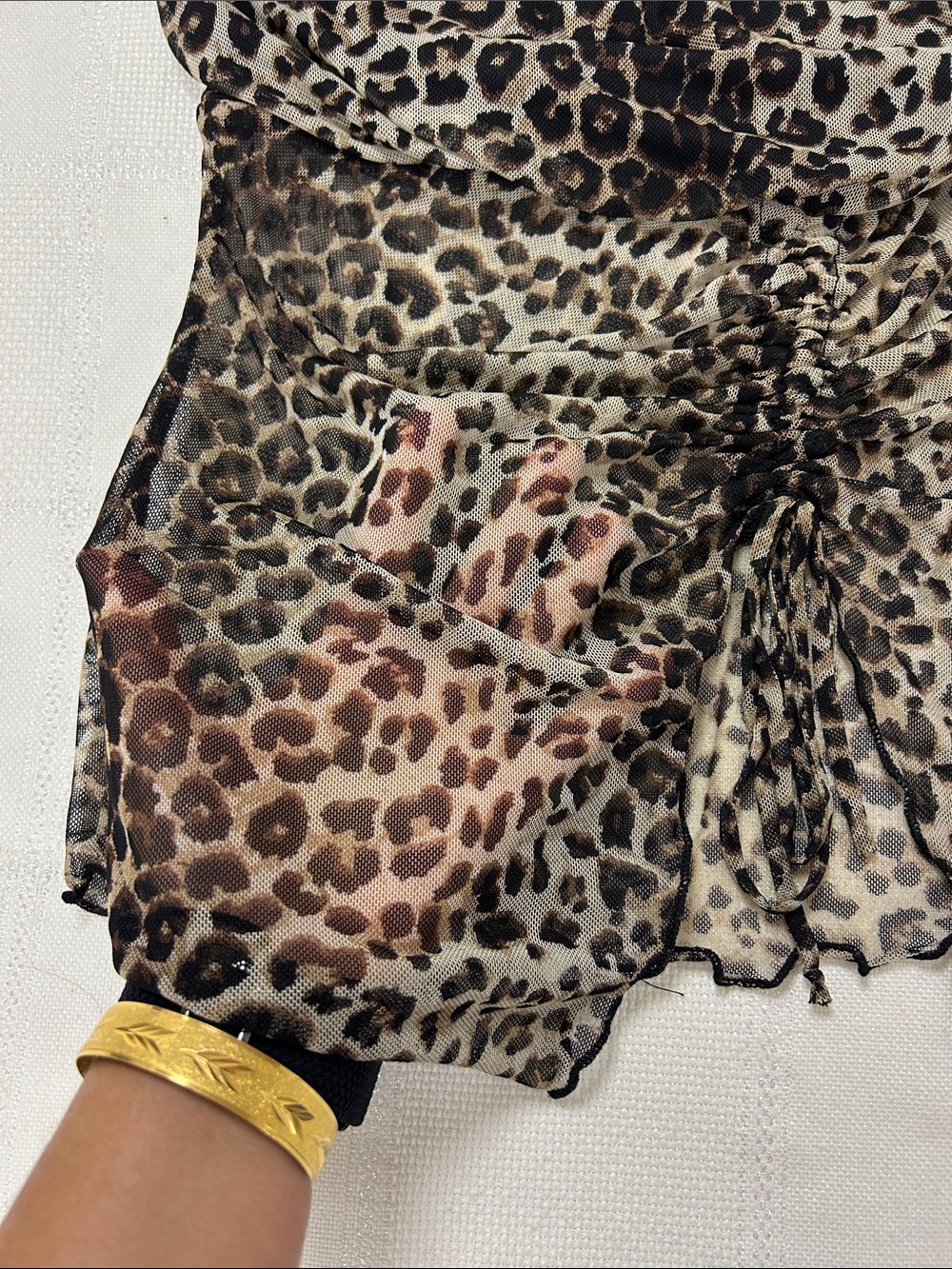 silence + noise Brown and Black Leopard Sheer Ruched Mini tube top - Picture 2 of 6
